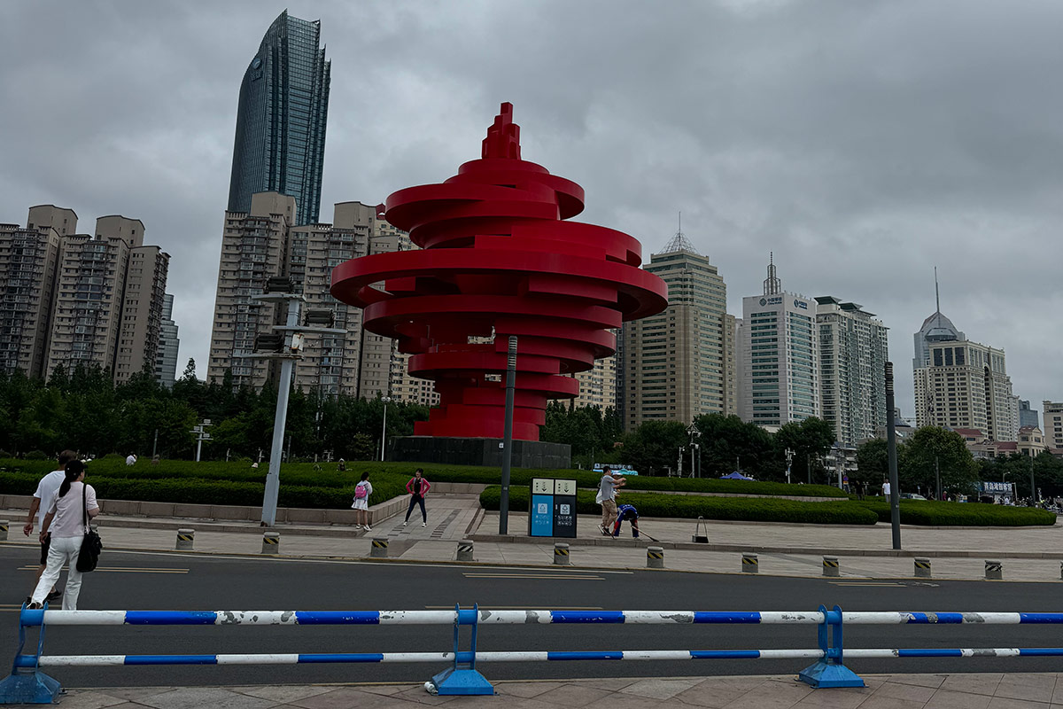 Qingdao (home to Tsingtao Brewery) is where the sailing events were held for the 2008 Olympics. This large, red sculpture symbolizes the Olympic flame.